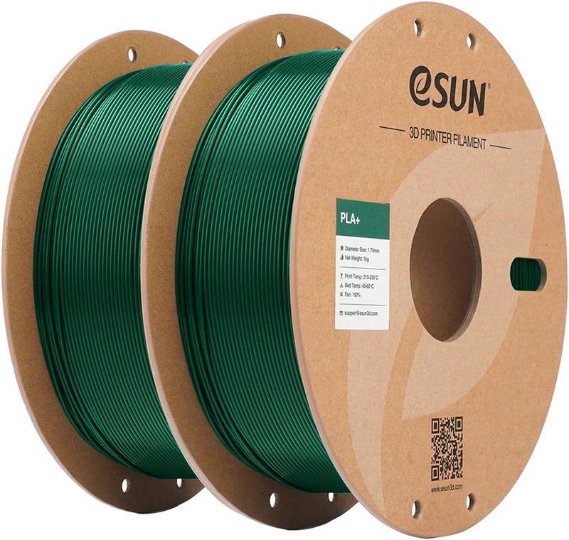 eSUN خيوط PLA+ 1.75 مم، خيوط طابعة ثلاثية الأبعاد بدقة أبعاد +/- 0.03 مم، بكرة كرتونية 1 كجم (2.2 رطل) لخيوط الطباعة ثلاثية الأبعاد، تناسب معظم طابعات FDM ثلاثية الأبعاد (عبوتين باللون الأخضر الصنوبري) - Image 1